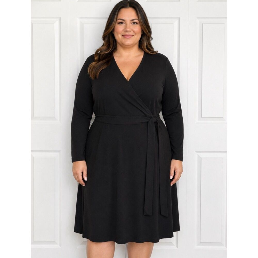NWT Vero Moda Black Wrap Dress 2X Long Sleeve Faux Wrap Knit Mini Plus Size